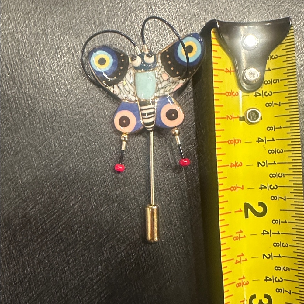 RARE🦋JEWELRY 10 ENAMELED PORCELAIN BUTTERFLY STICK PIN IN BLUE, PINK AND GOLD - Picture 5 of 6